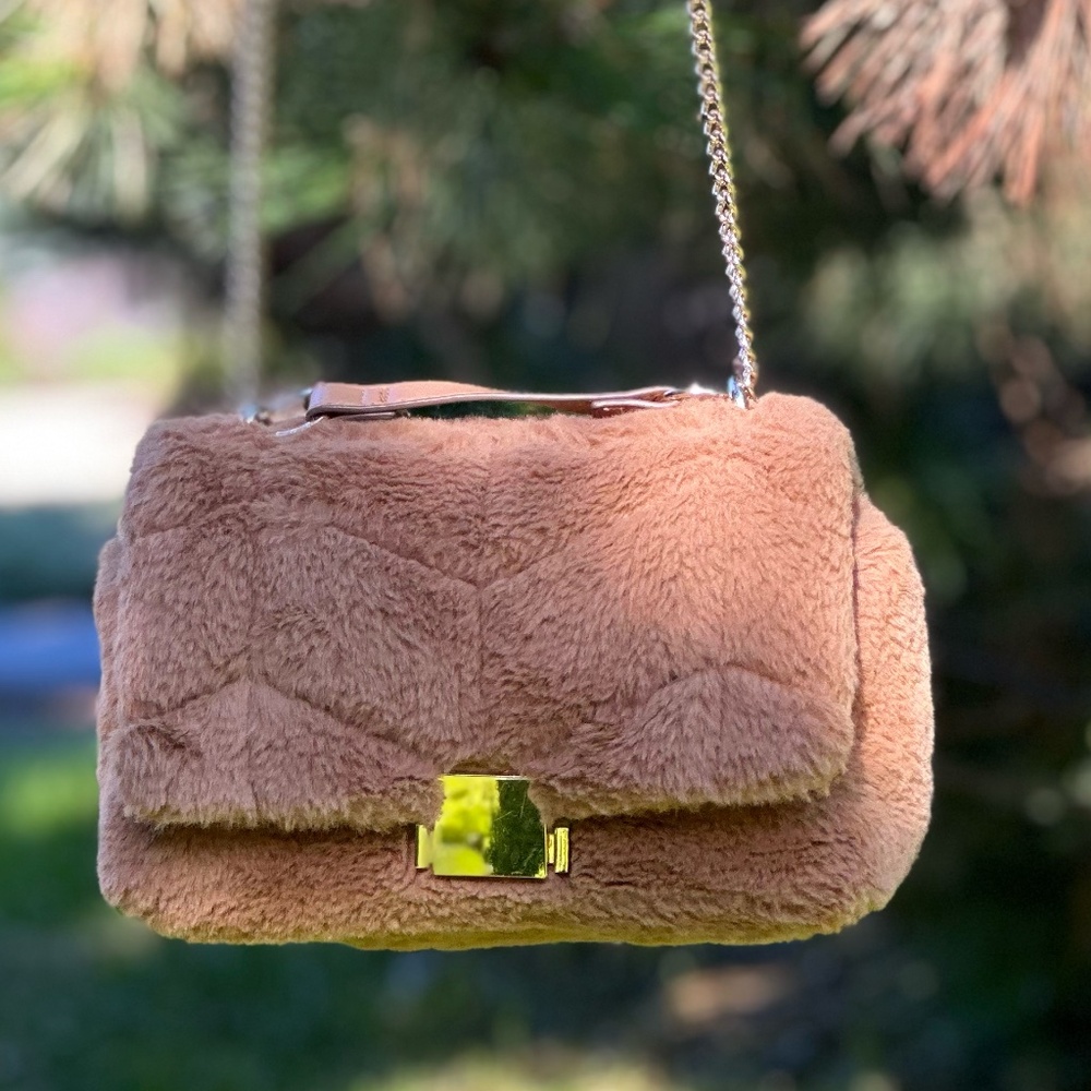 A New Day Sophie Fuzzy Crossbody HandBag - Brown/Tan